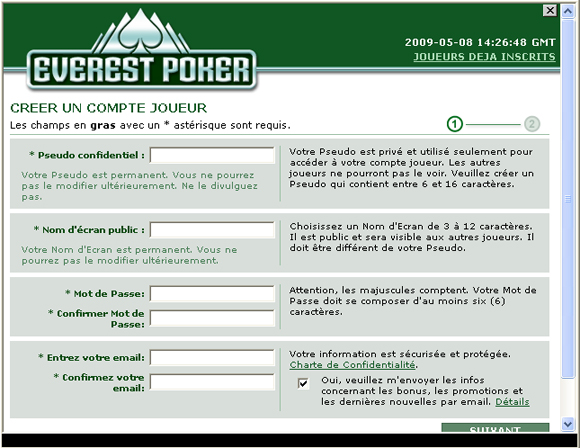 S'inscrire à Everest Poker