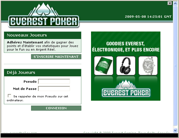 Créer un compte ou se logger sur Everest Poker